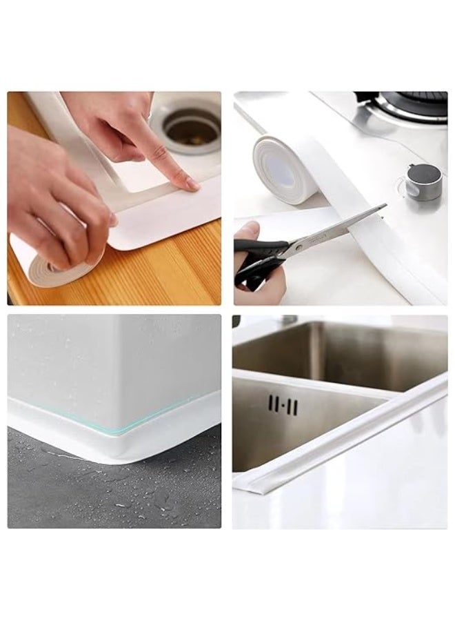 شريط سيليكون ذاتي اللصق المقاوم للماء 3.2 قدم أبيض قابل للتقشير واللصق لمشاريع الحمام، بلاط الأرضيات، ورق الجدران، المرحاض، حوض الاستحمام، جدار الدش، حواف الجدران، سهل وسريع التركيب، مناسب للمستأجرين - Image 4